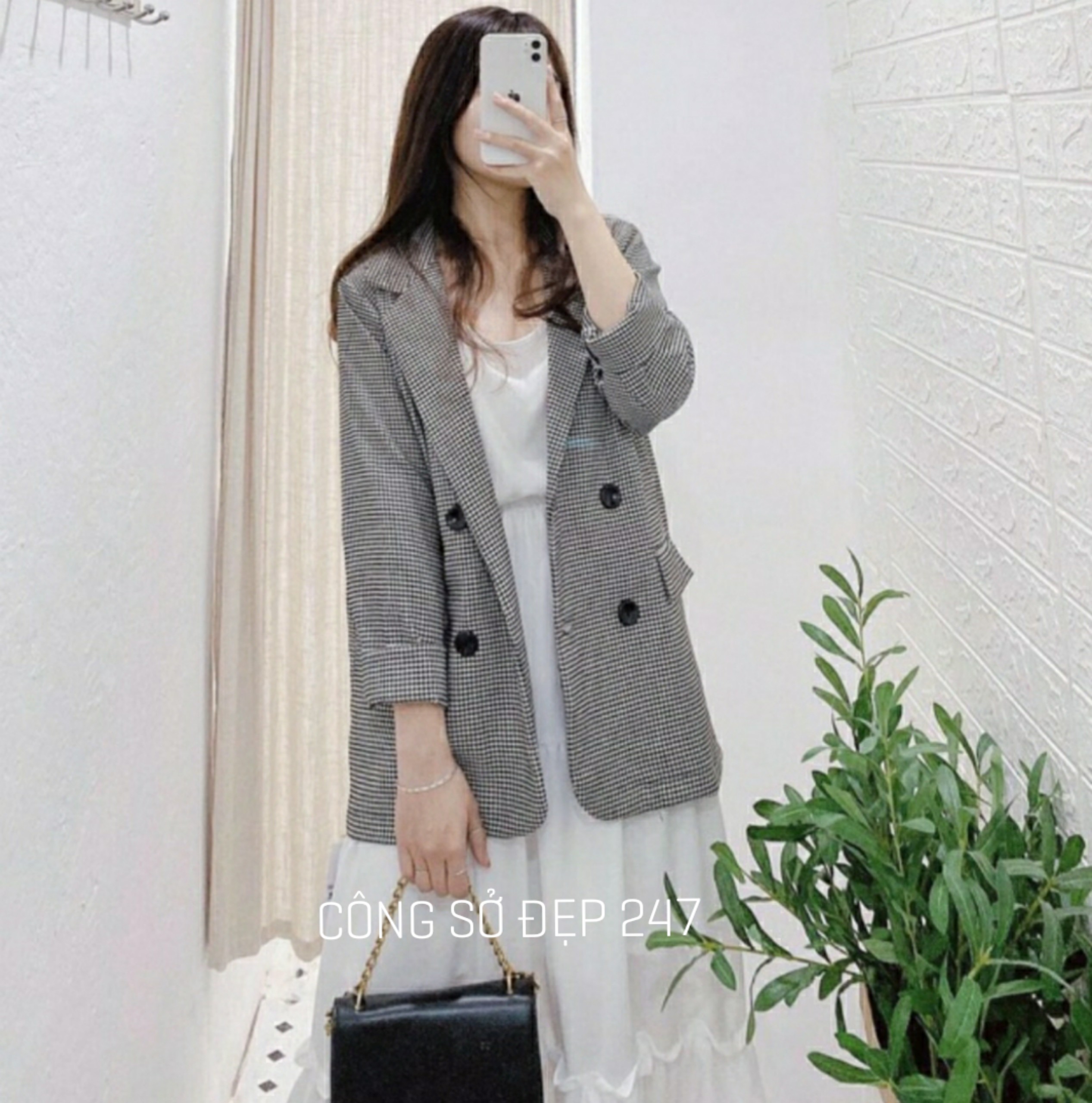 [HCM]Áo vest nữ áo blazer nữ kẻ đen 1 lớp cao cấp