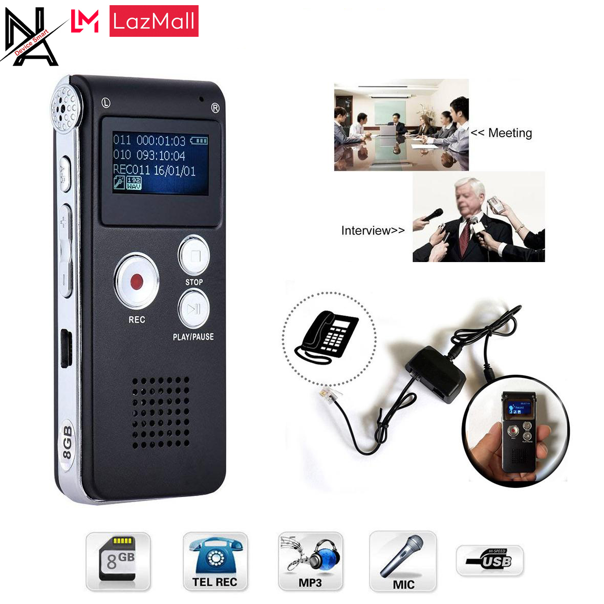 Máy ghi âm, thiết bị ghi âm cao cấp- dụng lượng 8g - hàng chính hãng na&k - bảo hành 12 tháng