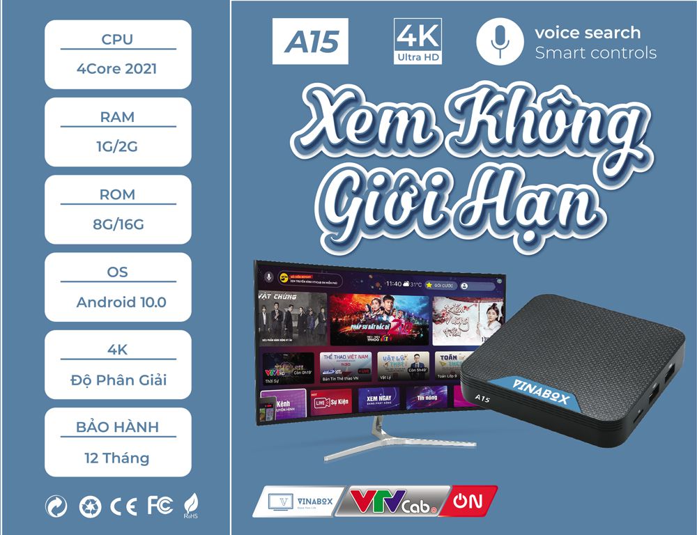 VINABOX A15 - RAM 2GB ROM 16GB, MẪU VINABOX MỚI NHẤT NĂM 2020 TÌM KIẾM GIỌNG NÓI, GIAO DIỆN ANDROID TV