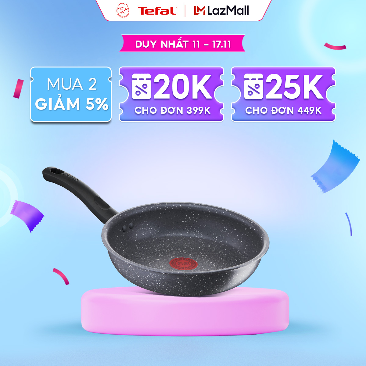 Chảo đá chống dính Tefal Cook Healthy dùng bếp từ kích thước 24cm/26cm/28cm - Bảo hành 2 năm