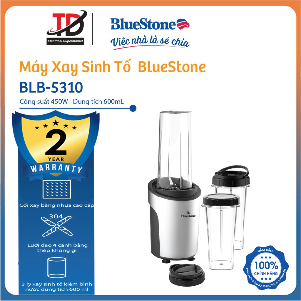  Máy xay Sinh Tố BlueStone BLB-5310,Công suất 450w - Kèm 3 Cối Xay Mang Đi Hàng chính hãng 