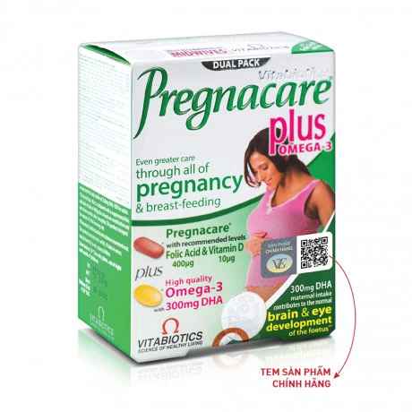 TPCN tăng cường sức khỏe cho phụ nữ mang thai Vitabiotics Pregnacare Plus Omega 3 (Hộp 56 viên)