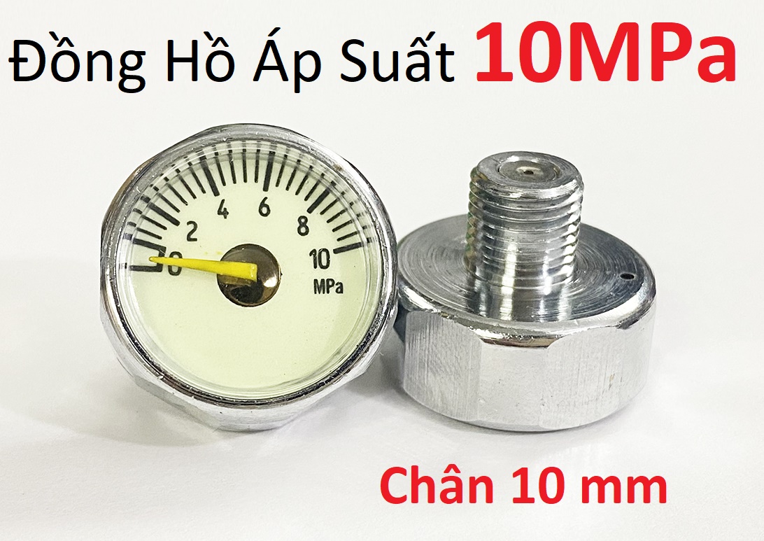 Đồng hồ áp suất 10MPa - chân 10 pkb - bơm áp suất, ti bơm, van bơm, vòi bơm, ron, giong, roan, doăng, doang, roăng