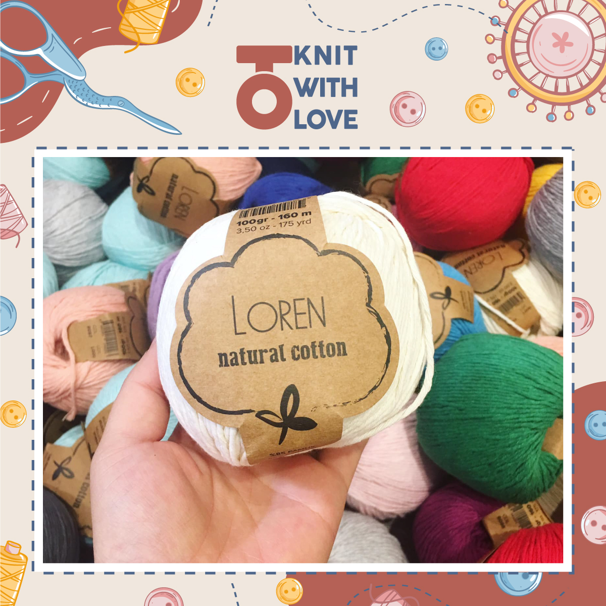 Len cotton nhiều màu sắc Loren natural cotton cực mềm 100gr/cuộn