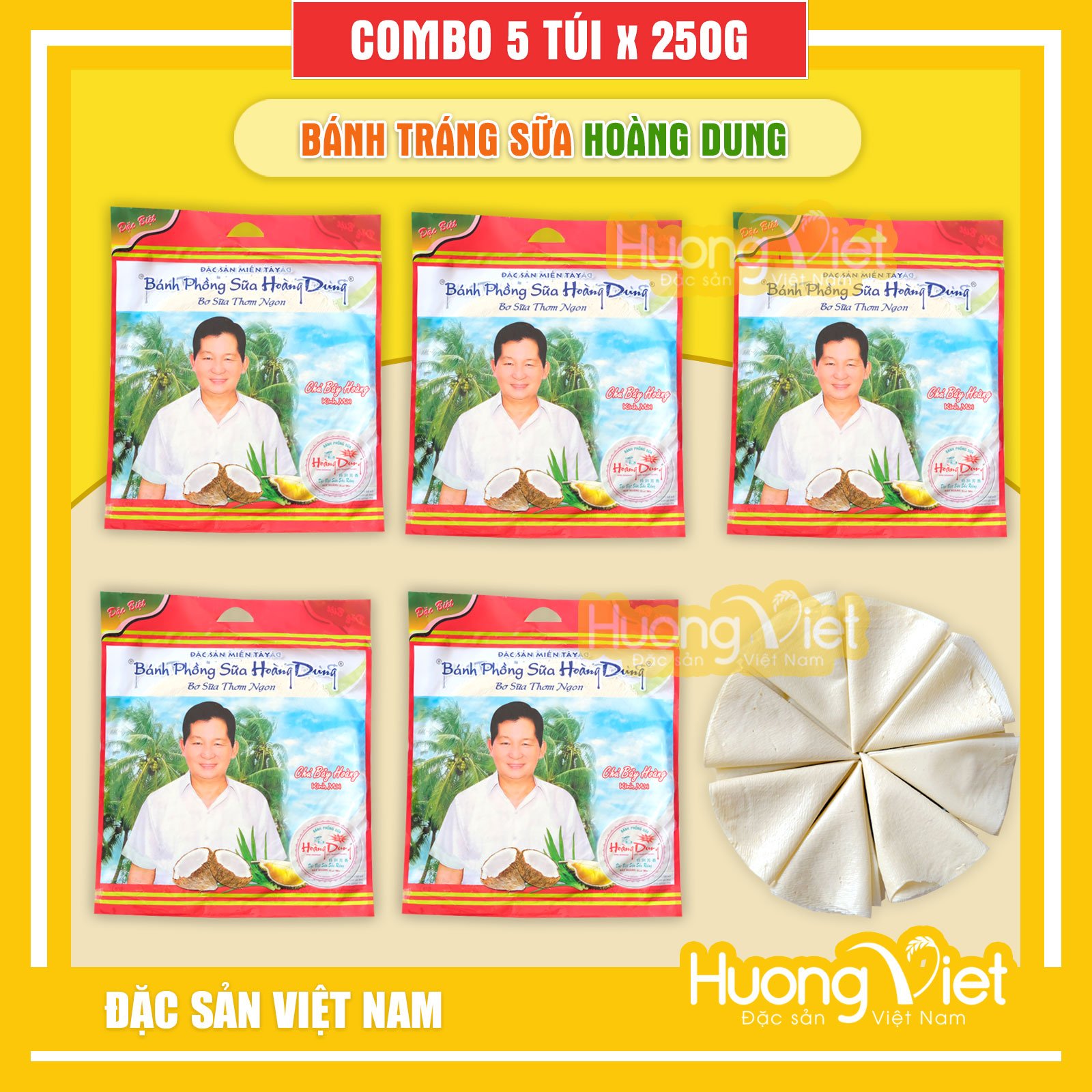 Combo 5 gói bánh tráng sữa sầu riêng nhỏ 250gr 7 bánh, bánh tráng sữa Hoàng Dung đặc sản Tiền Giang