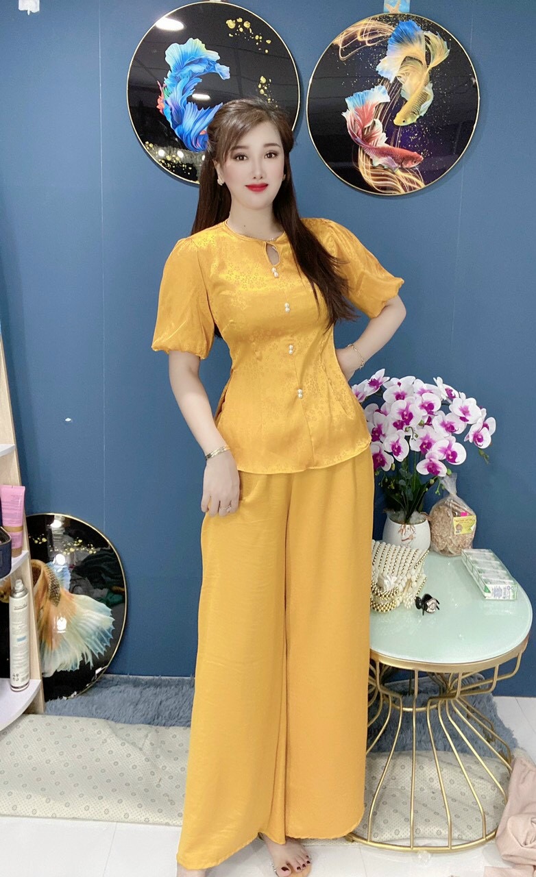 Sét bộ lam đi chùa gấm tay phồng-TH