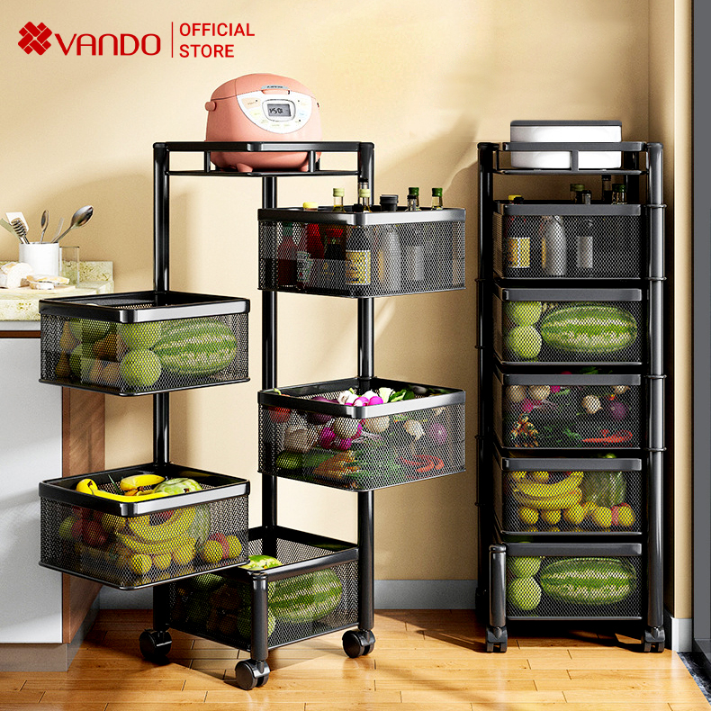Kệ để đồ xoay Vando khay vuông cao cấp có bánh xe xoay 360 độ