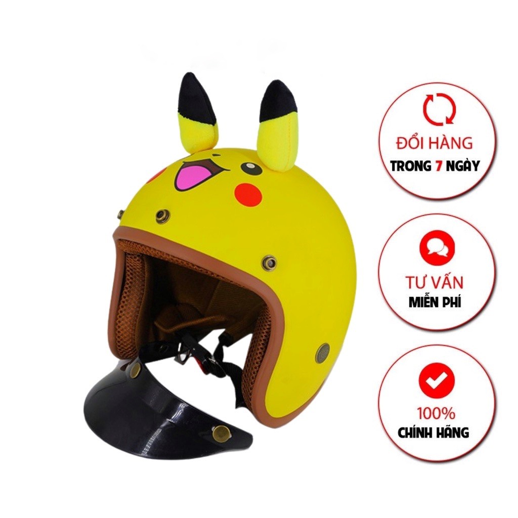 Nón Bảo Hiểm 3/4 Tai Thú Pikachu Người Lớn