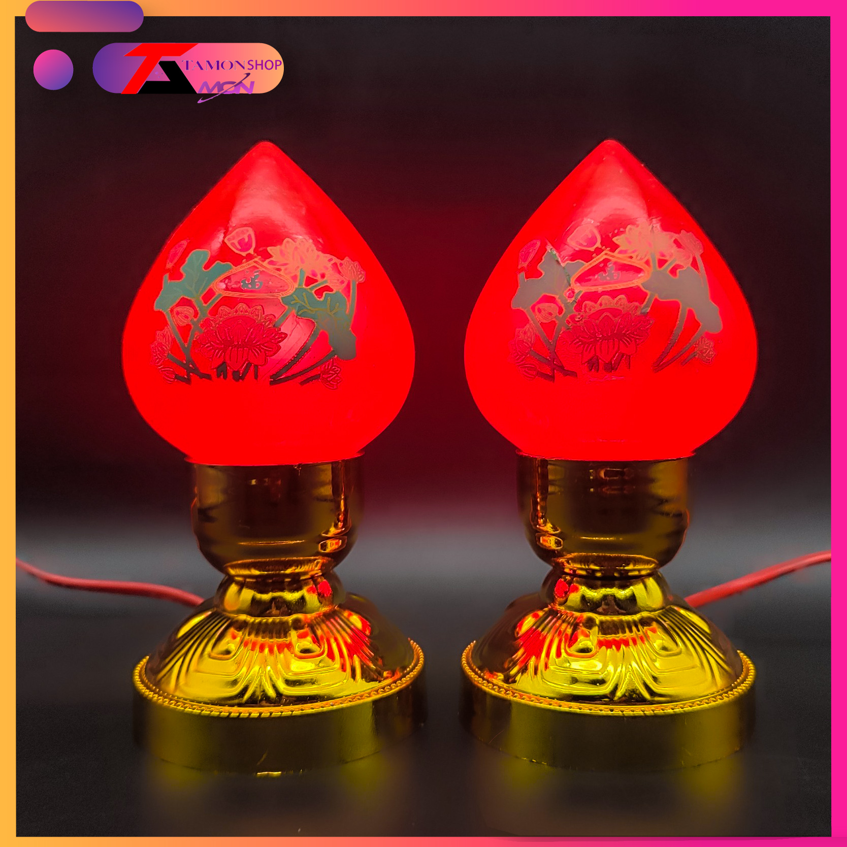 Cặp đào hoa sen búp, đài sen thờ cúng, đài sen quan âm, đèn thờ cúng, bàn thờ gia tiên