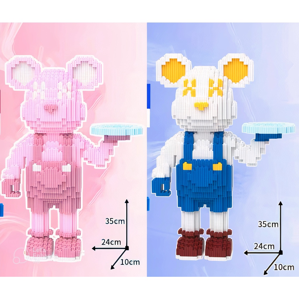 [Tặng Búa] Combo 2 Bộ đồ chơi lắp ráp mô hình Gấu Bearbrick  bồi bàn 35cm, Lego Gấu Bearbrick bồi bàn