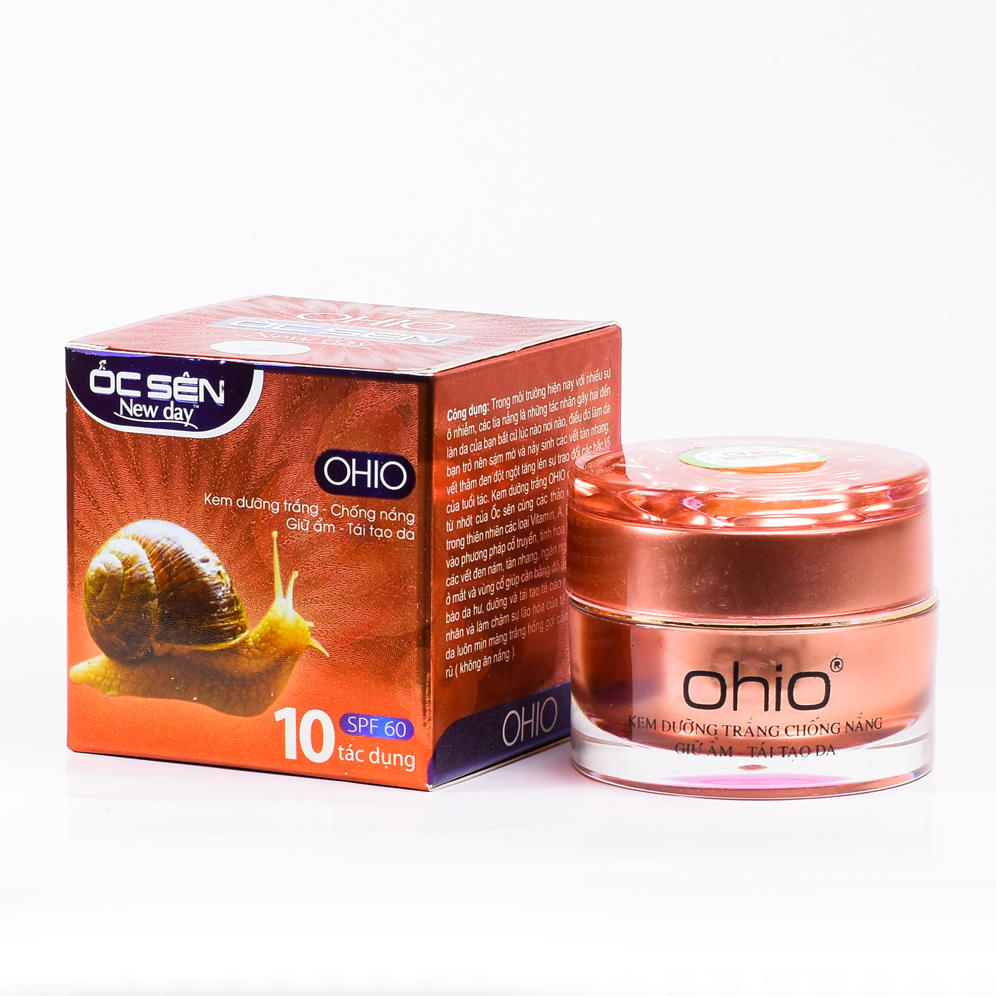 Kem dưỡng trắng chống nắng giữ ẩm tái tạo da 10 tác dụng ohio ôc sên newday - 30g