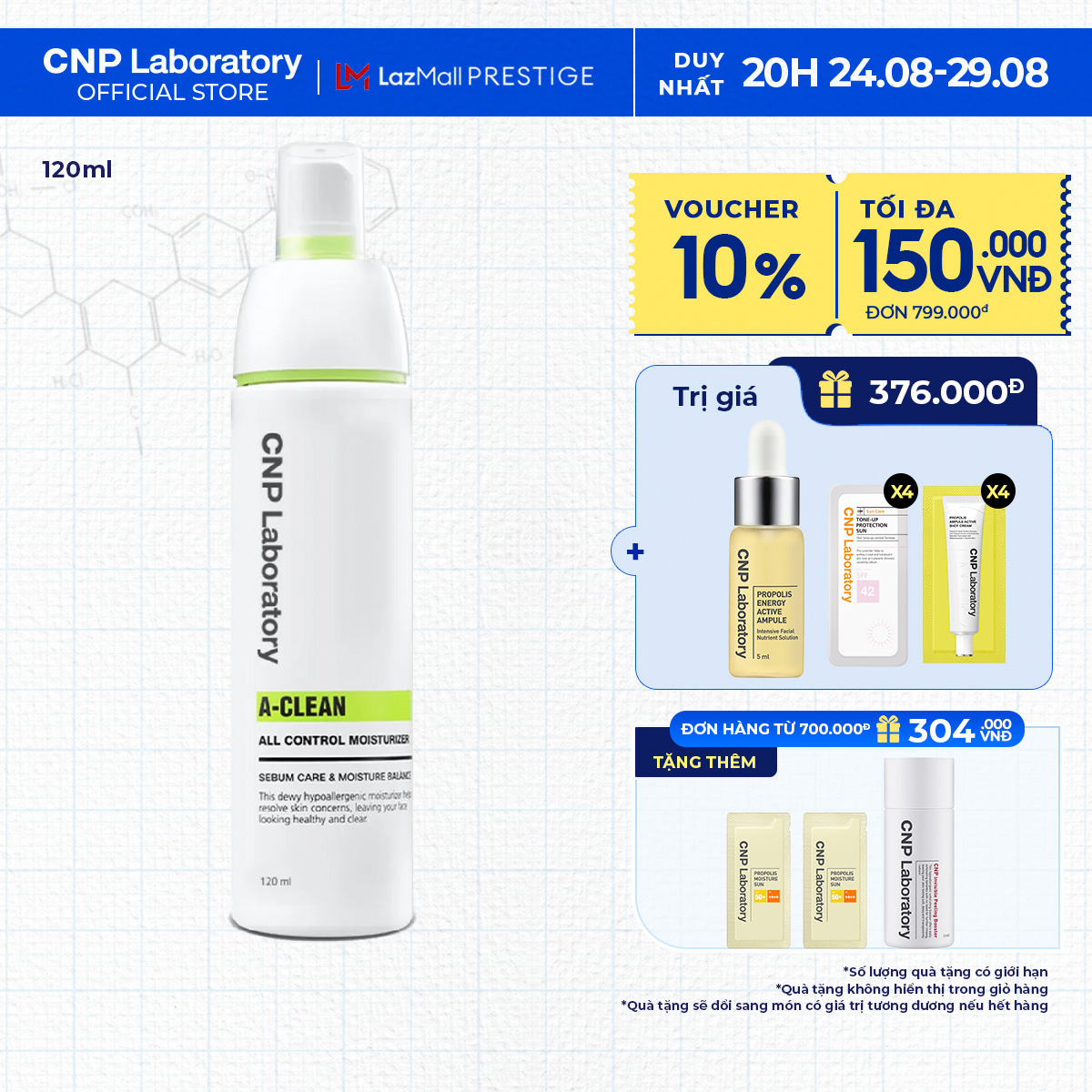 Kem dưỡng ẩm kiểm soát nhờn và giảm mụn cho da dầu CNP Laboratory A-Clean All Control Moisturizer 120ml