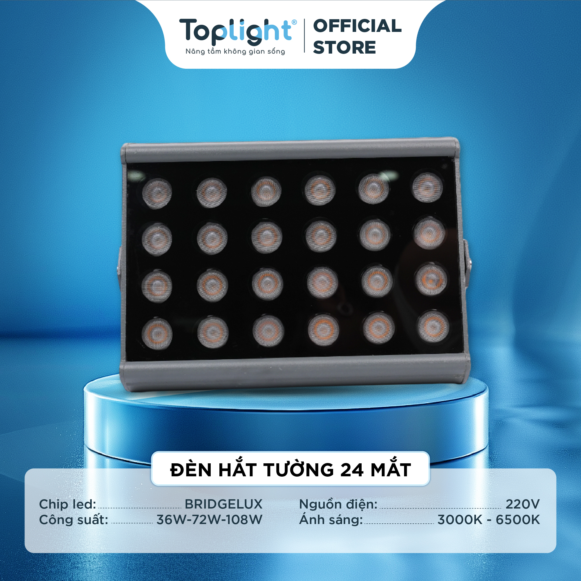 ĐÈN HẮT TƯỜNG TOPLIGHT CHỐNG NƯỚC CAO CẤP 24 MẮT/ 48 MẮT