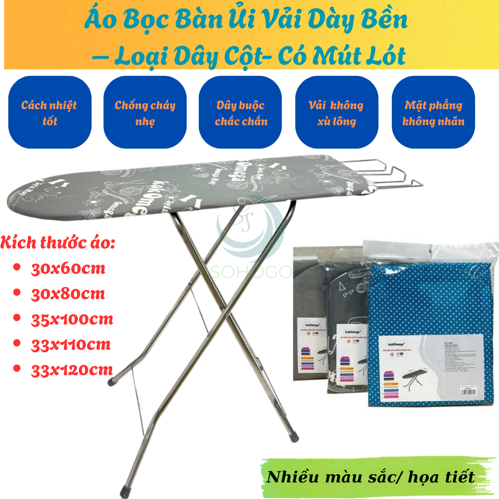 Áo Bọc Bàn Ủi Có Lót Mút- Chống Cháy Đa Năng – Dây Cột Tiện Lợi Vỏ Bọc Bàn Là Gọn Nhẹ – Phù Hợp Nhiều Kích Cỡ
