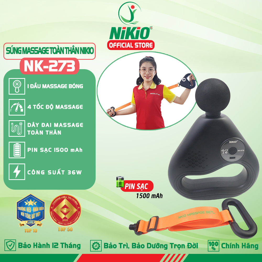 Súng massage giãn cơ toàn thân Nikio NK-273 - Kèm dây đai massage bụng lưng cổ vai gáy