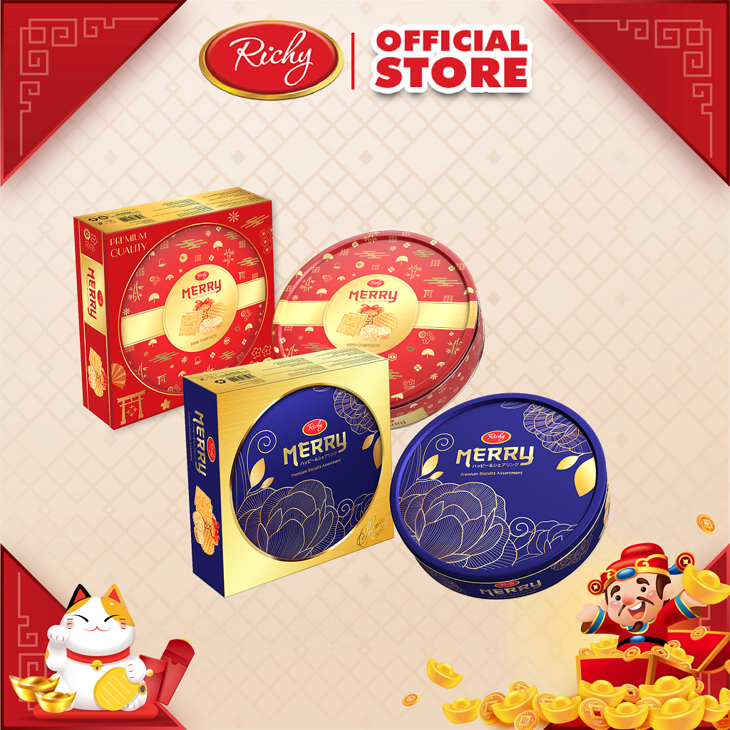 Bánh Richy Merry Nhật thập cẩm 333g Richy - Tết 2024 - bánh quy, bánh trứng giòn, bánh yến mạch