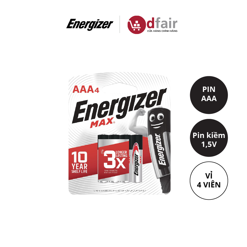 Vỉ 4 viên pin aaa energizer max e92 bp4 - 100193487