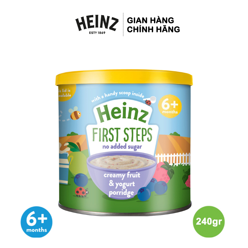 Bột Cháo Kem Sữa Chua Trái Cây HEINZ 240g (Date: T2/2024) (Bé 6 tháng tuổi)
