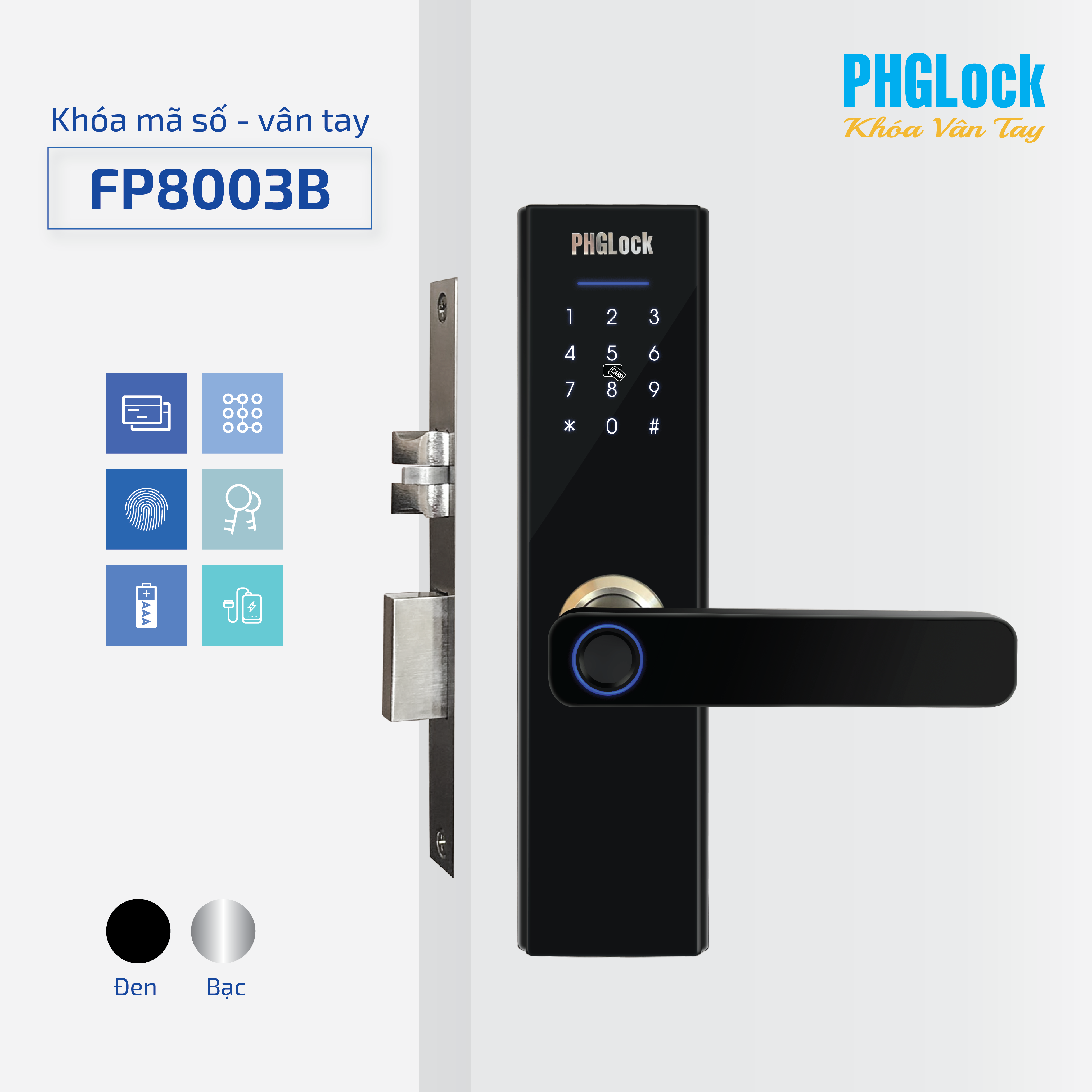 Khóa Vân Tay PHGLock FP8003, vân tay, mật mã thông minh