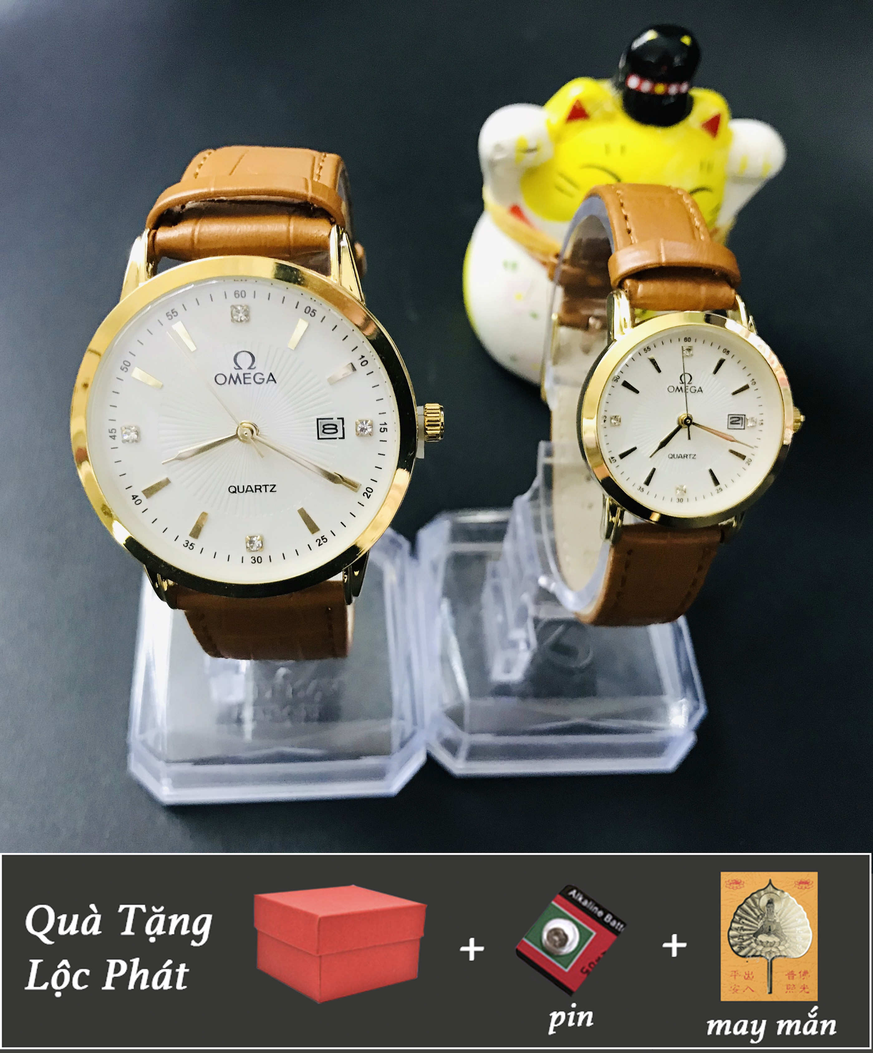 (Có Video) Đồng Hồ Đôi Cặp Đồng Hồ Nam Đồng Hồ Nữ Dây Da Cao Cấp Máy Nhật Chống Nước Chống Trầy Xước Tặng Pin, Lá Bồ Đề May Mắn Phong Thuỷ