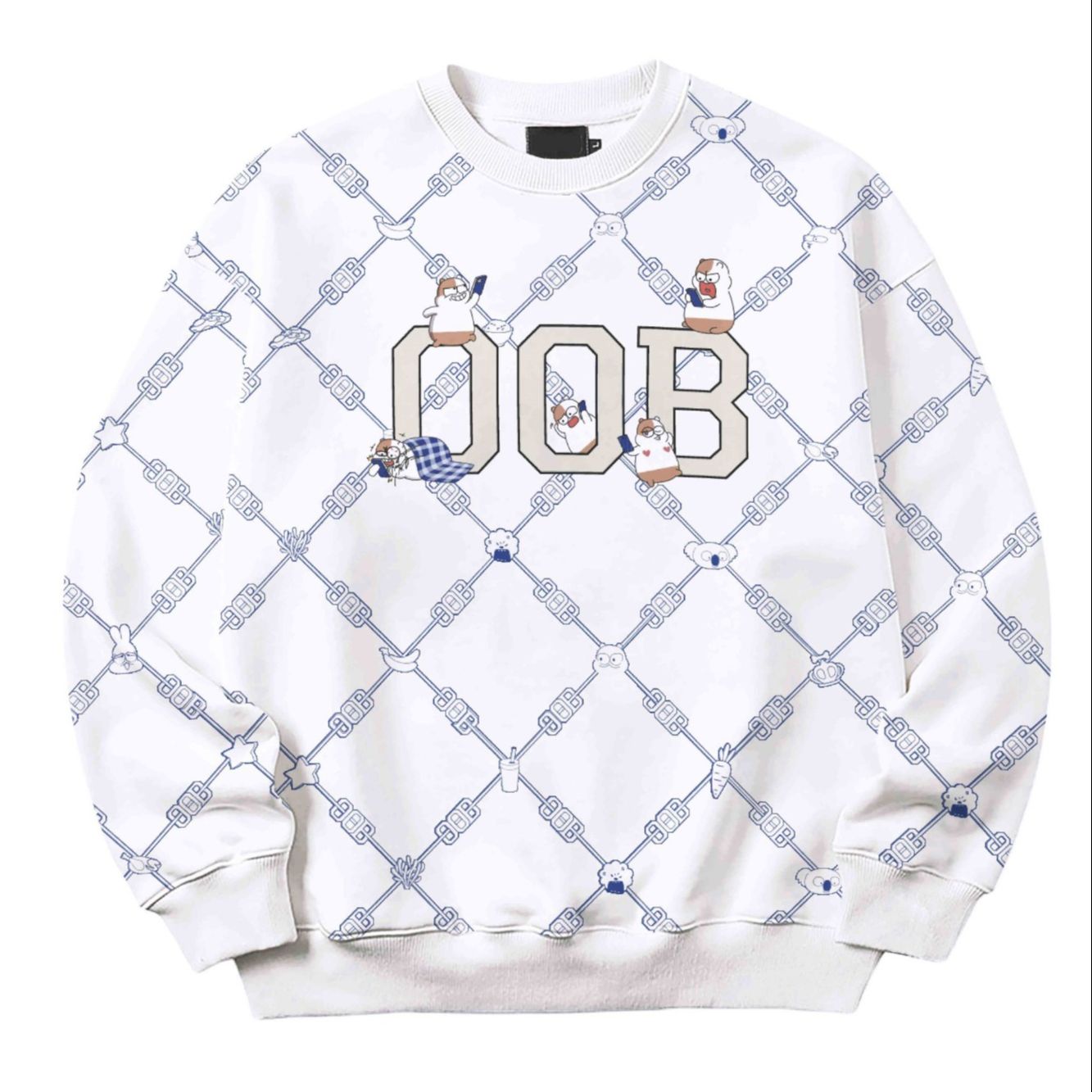 Áo nỉ không mũ unisex boo in tràn logo zookiz oob
