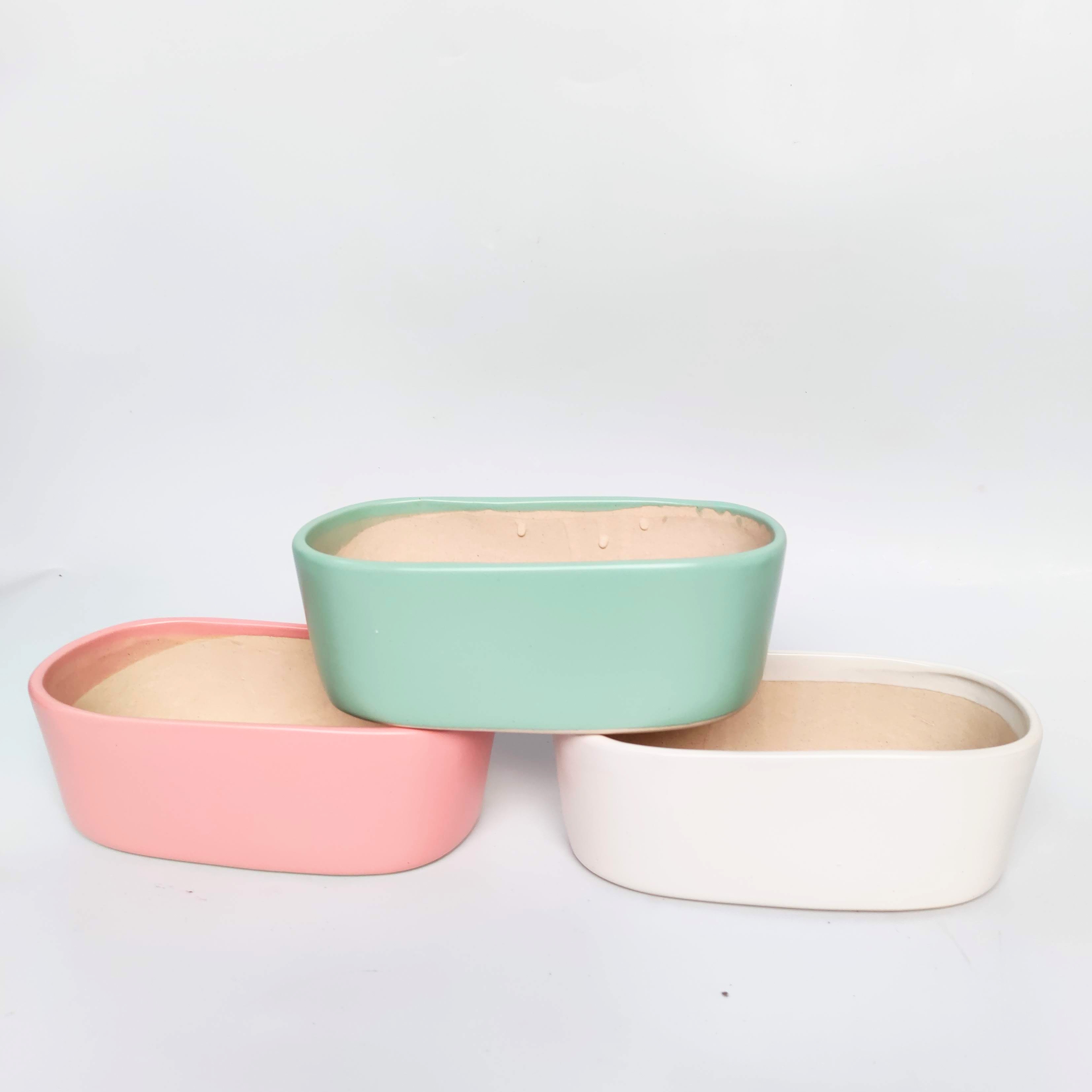 Chậu du thuyền, chậu sứ Bát Tràng, men trơn, hợp trồng tiểu cảnh, sen đá, xương rồng