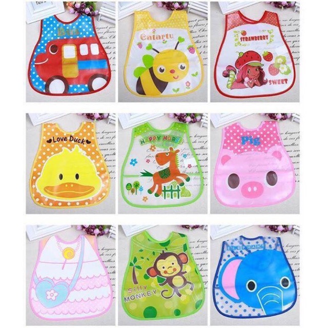 Yếm ăn dặm chống thấm có máng hứng cho bé