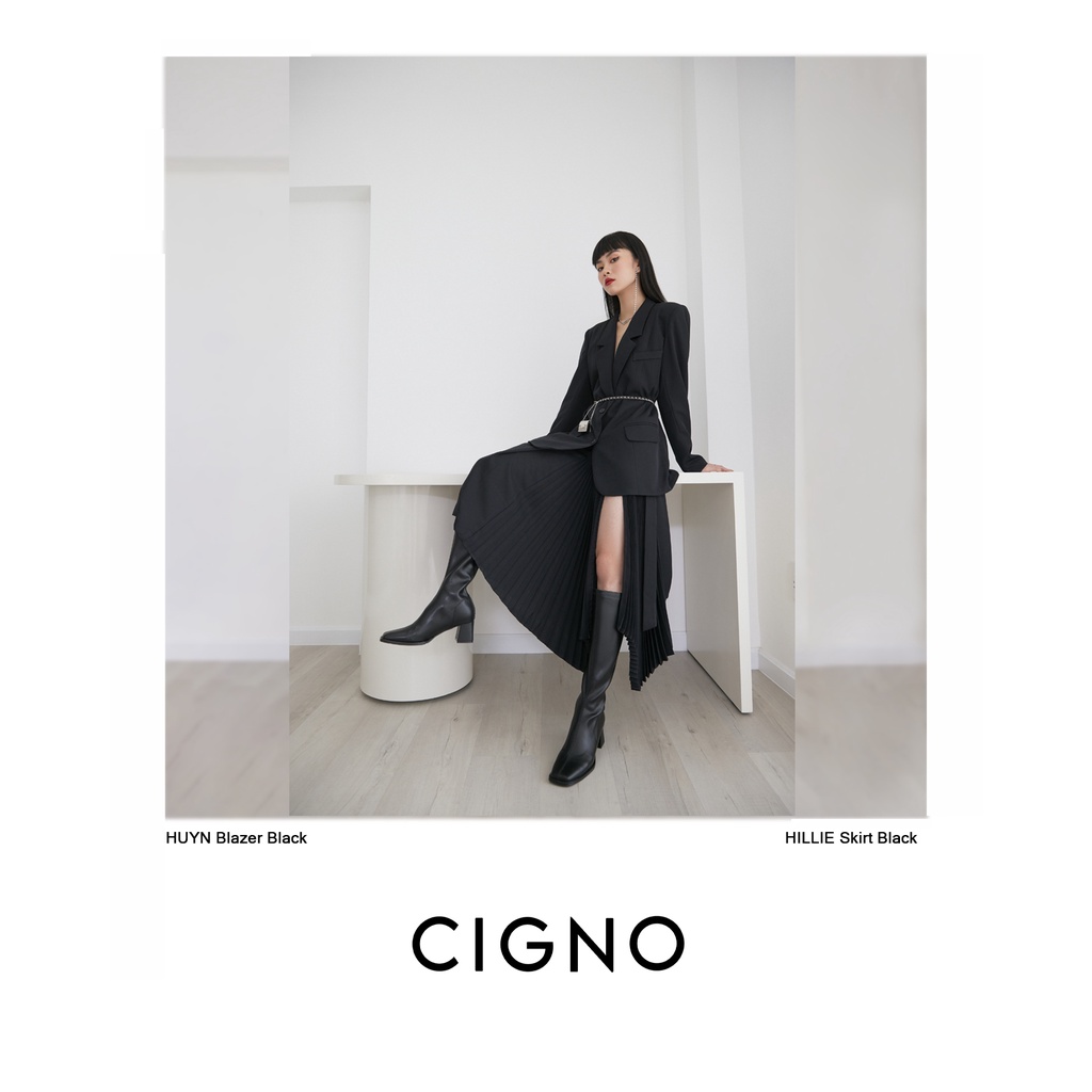 Cigno-chân váy đắp dập ly so le hillie skirt