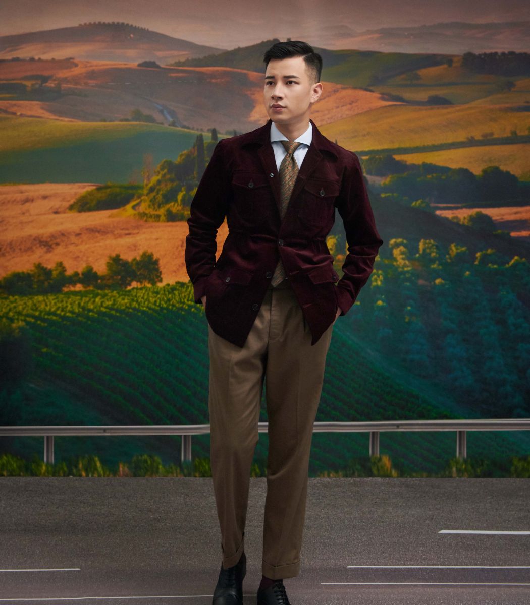 Áo safari jacket nhung đỏ sf0012 - vải nhung cao cấp màu sắc sang trọng. áo jacket cao cấp - kilee