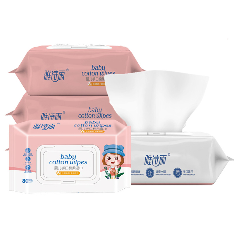Khăn ướt cho bé Khăn giấy ướt không mùi không cồn, Gói 100 tờ khăn ướt có nắp An toàn cho bé