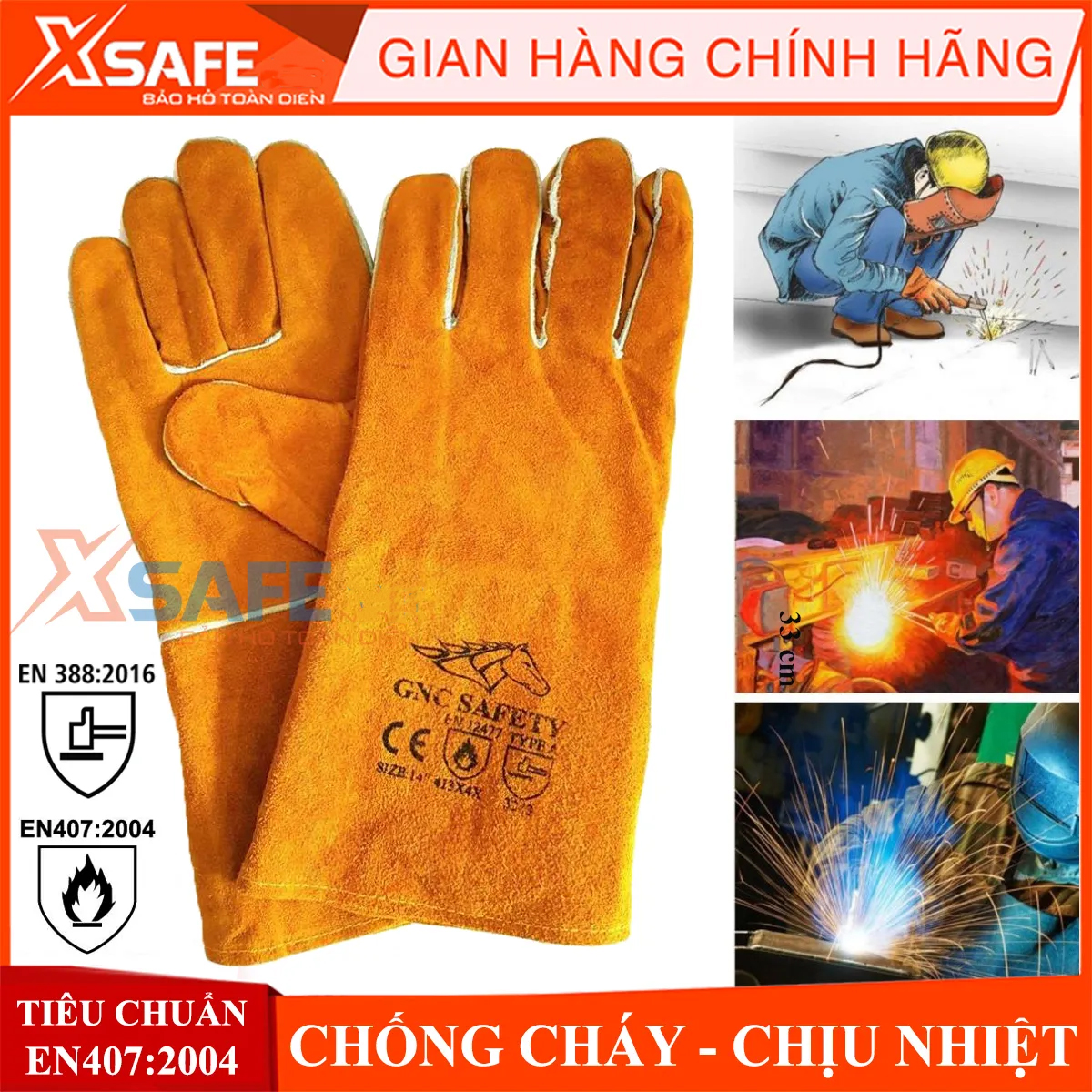 Găng tay da hàn GNC thấm hút mồ hôi chống cháy chịu nhiệt chống cắt độ bền cao bao tay hàn cắtcơ khí .