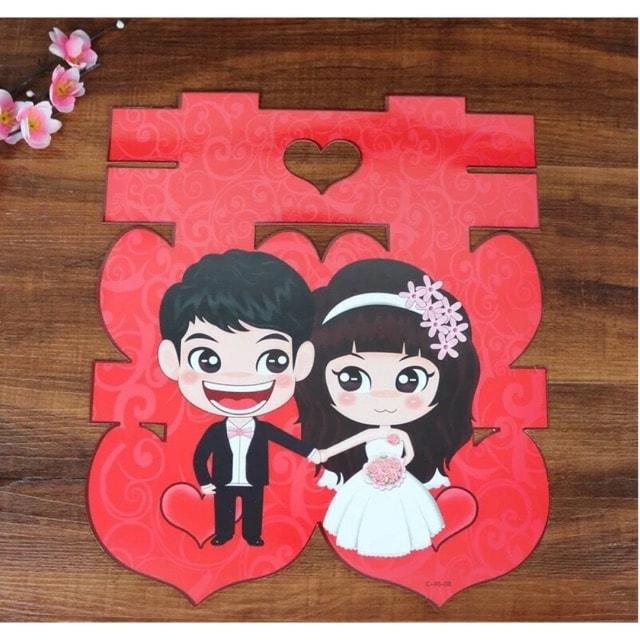 Chữ Hỷ dán tường trang trí đám cưới hình Chipi dễ thương