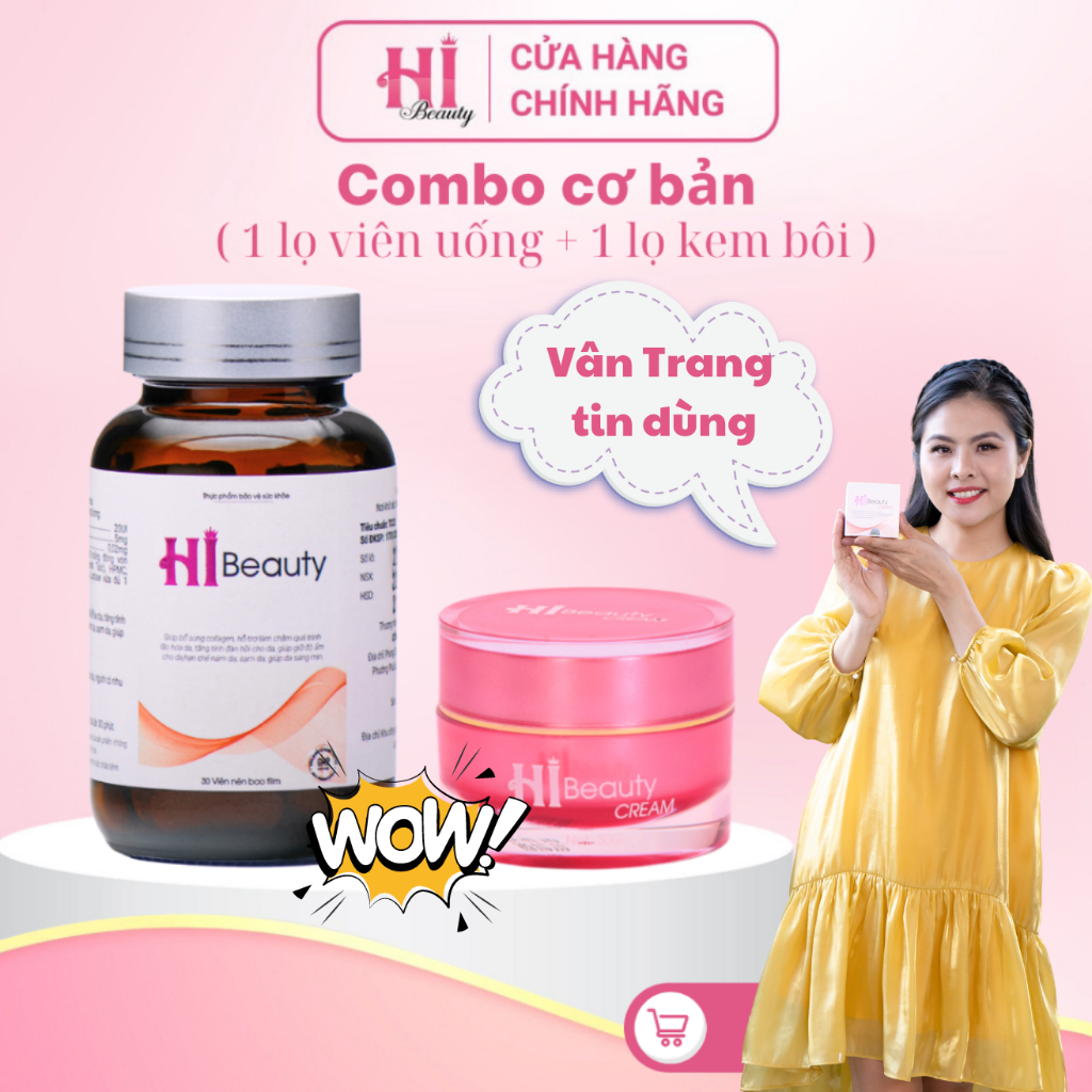 Combo viên uống 30 viên và kem bôi 30g ngừa lão hóa, hạn chế nám sạm tàn nhang Hi Beauty