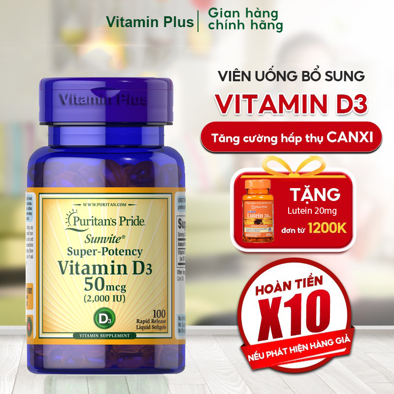 Viên uống bổ sung vitamin D giúp phòng chống còi xương, tăng cường hệ miễn dịch Vitamin D3 2000IU 100 viên