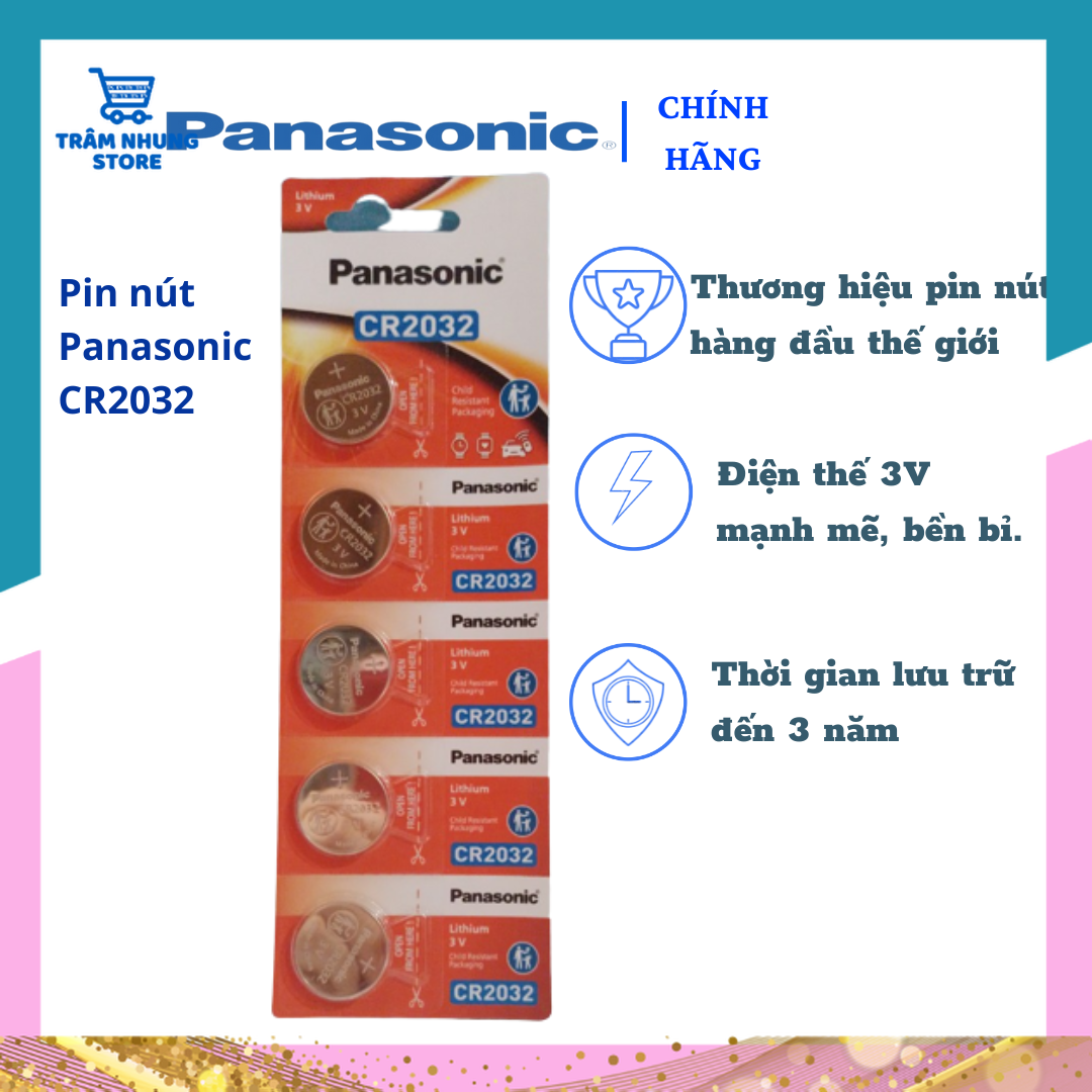 Vỉ 5 viên pin nút panasonic 3v cr-2032/5bew