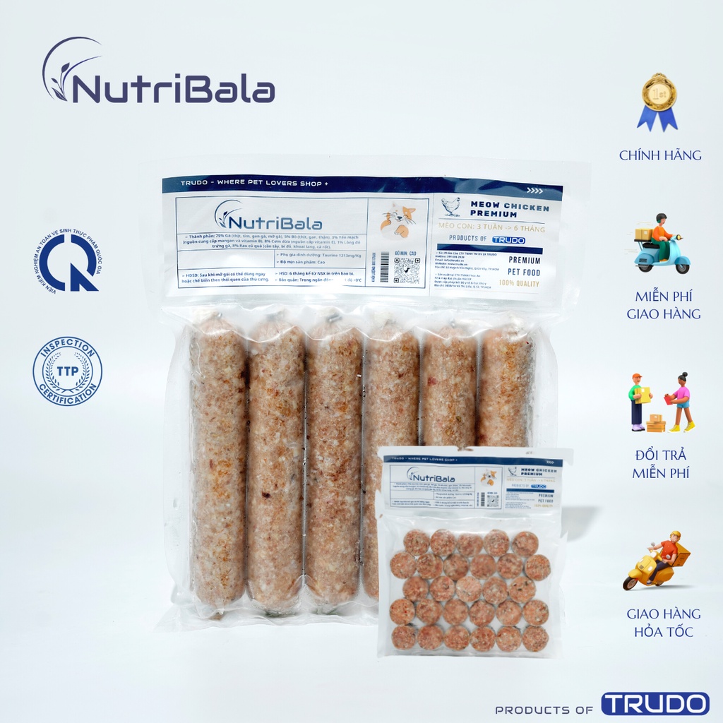Meow chicken premium nutribala - thức ăn thô, tươi cho mèo con - raw pet food cao cấp trudo