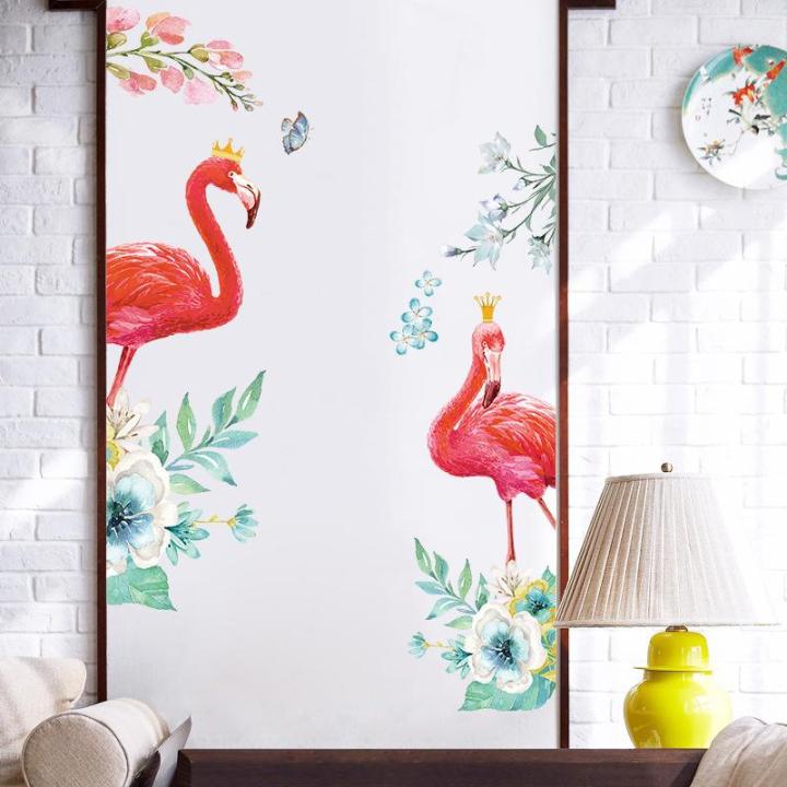 Decal dán tường đôi hồng hạc Sticker Tranh Dán Tường XH9310- Decal dán tường động vật - Decal dán tường hình thú