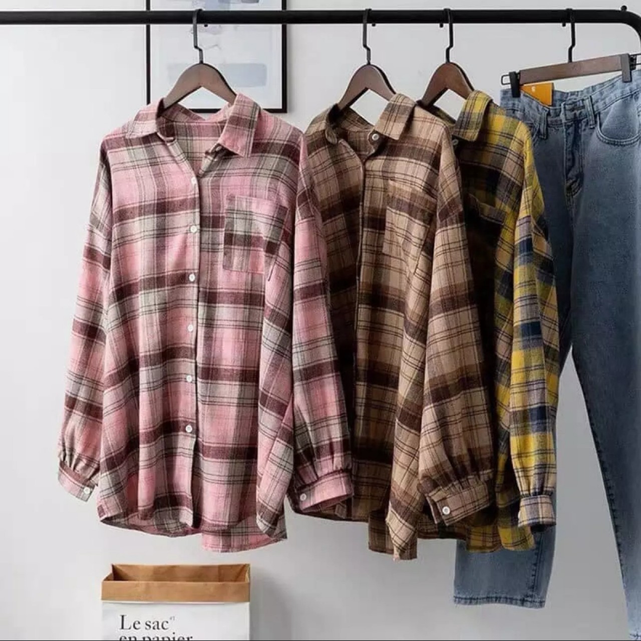 Áo sơ mi kẻ caro form rộng unisex lotat store