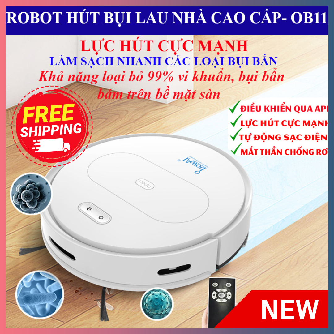 Robot hút bụi lau nhà đa năng bowai ob11 lực hút siêu mạnh 25000pa cảm biến thông minh ,điều khiển từ xa ,sạc tự động,cảm biến chống rơi