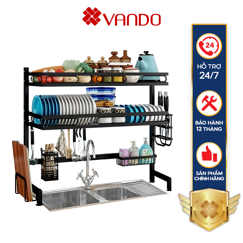 Kệ Chén Đa Năng Giá Kệ Để Bát Đĩa VANDO CAO CẤP Để Bồn Rửa, Chống Han Gỉ Giá Để Bát Đũa, Kèm Giá Để Dao Thớt
