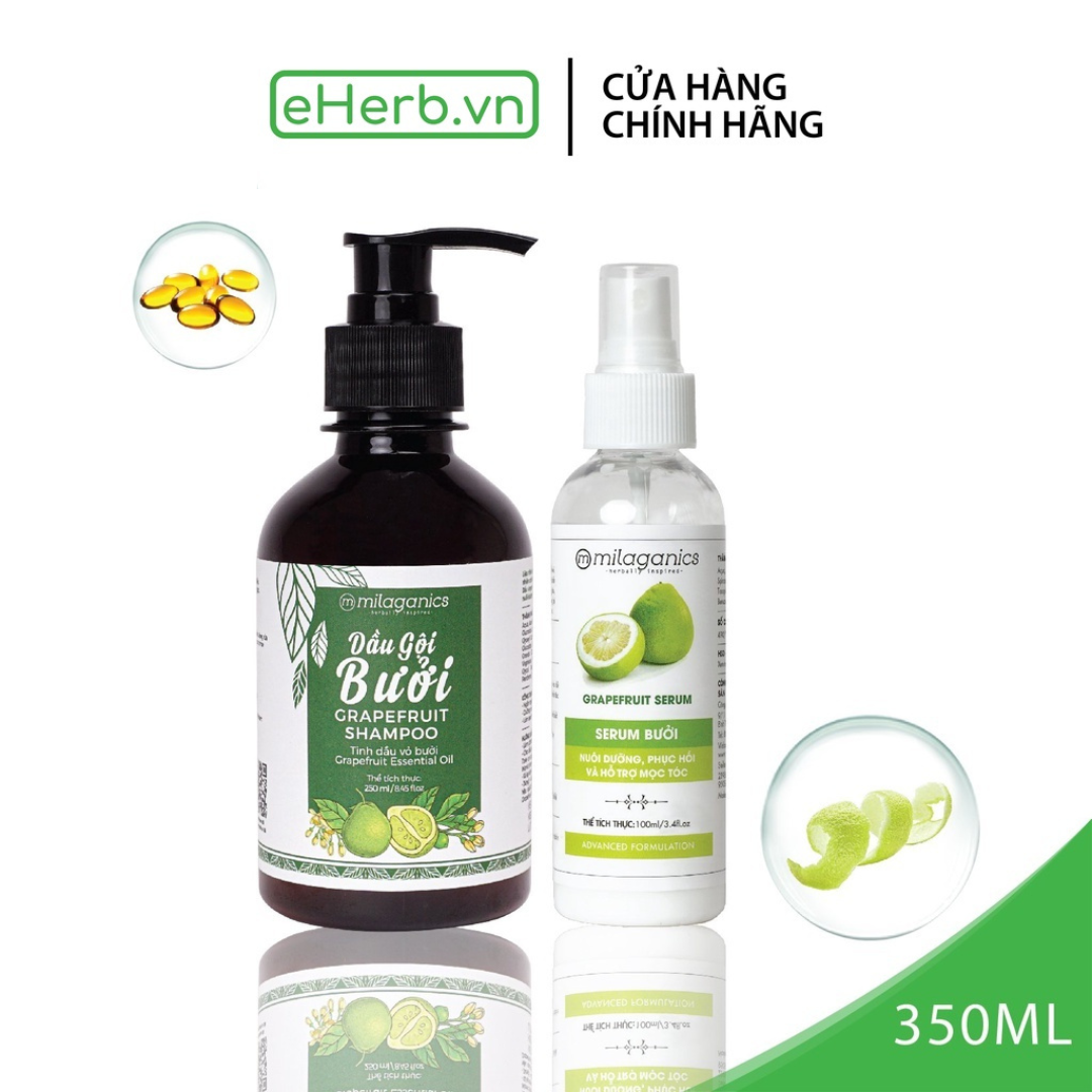 Dầu gội & serum tinh dầu bưởi milaganics kích thích mọc tóc ngừa rụng 750ml/ combo - eherb