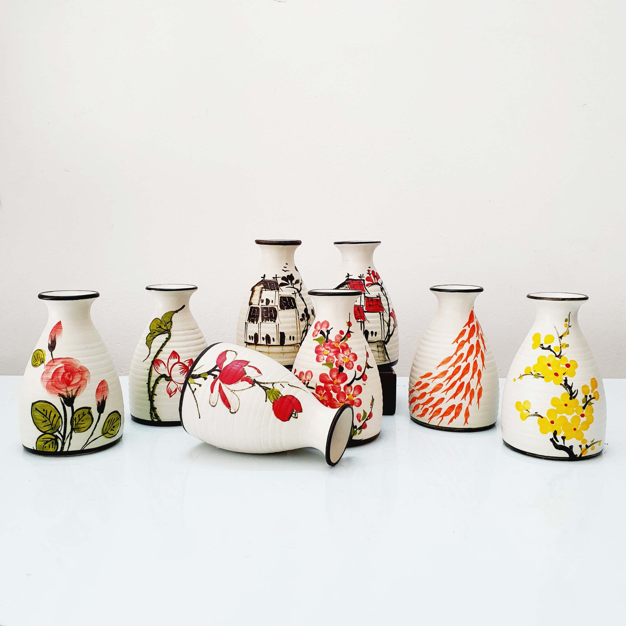 Lọ hoa mini vẽ tay - Bình hoa gốm sứ Bát Tràng - Decor trang trí nhà cửa - Nhiều mẫu
