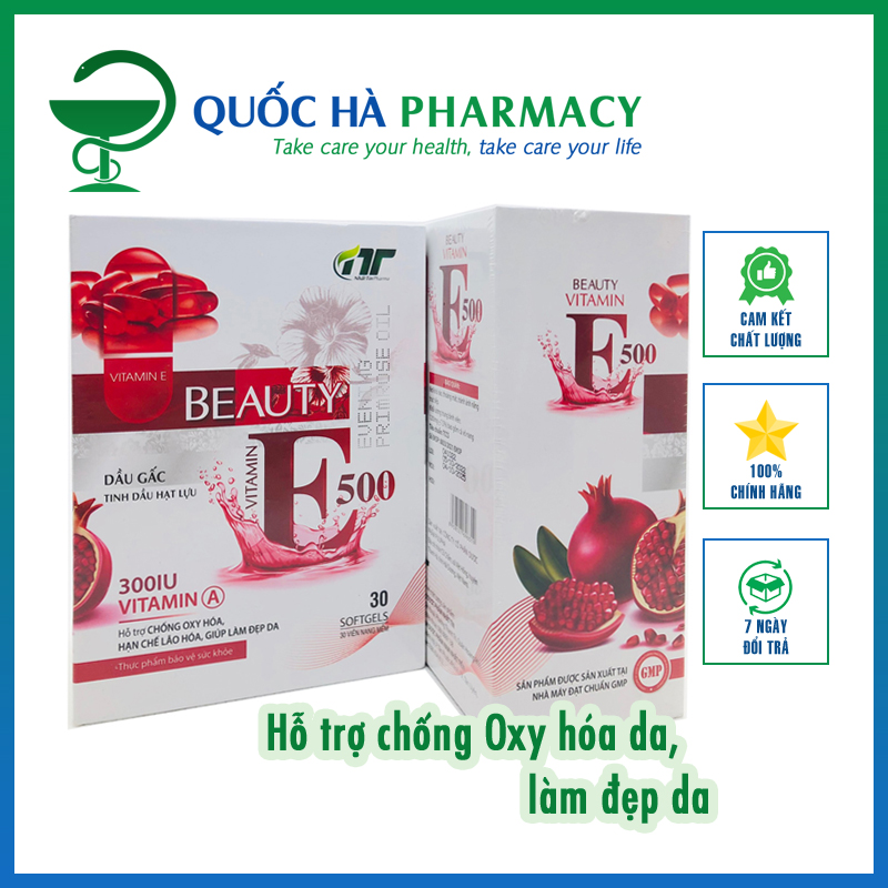 Viên uống beauty vitamin e 500 đẹp da - quốc hà pharmacy