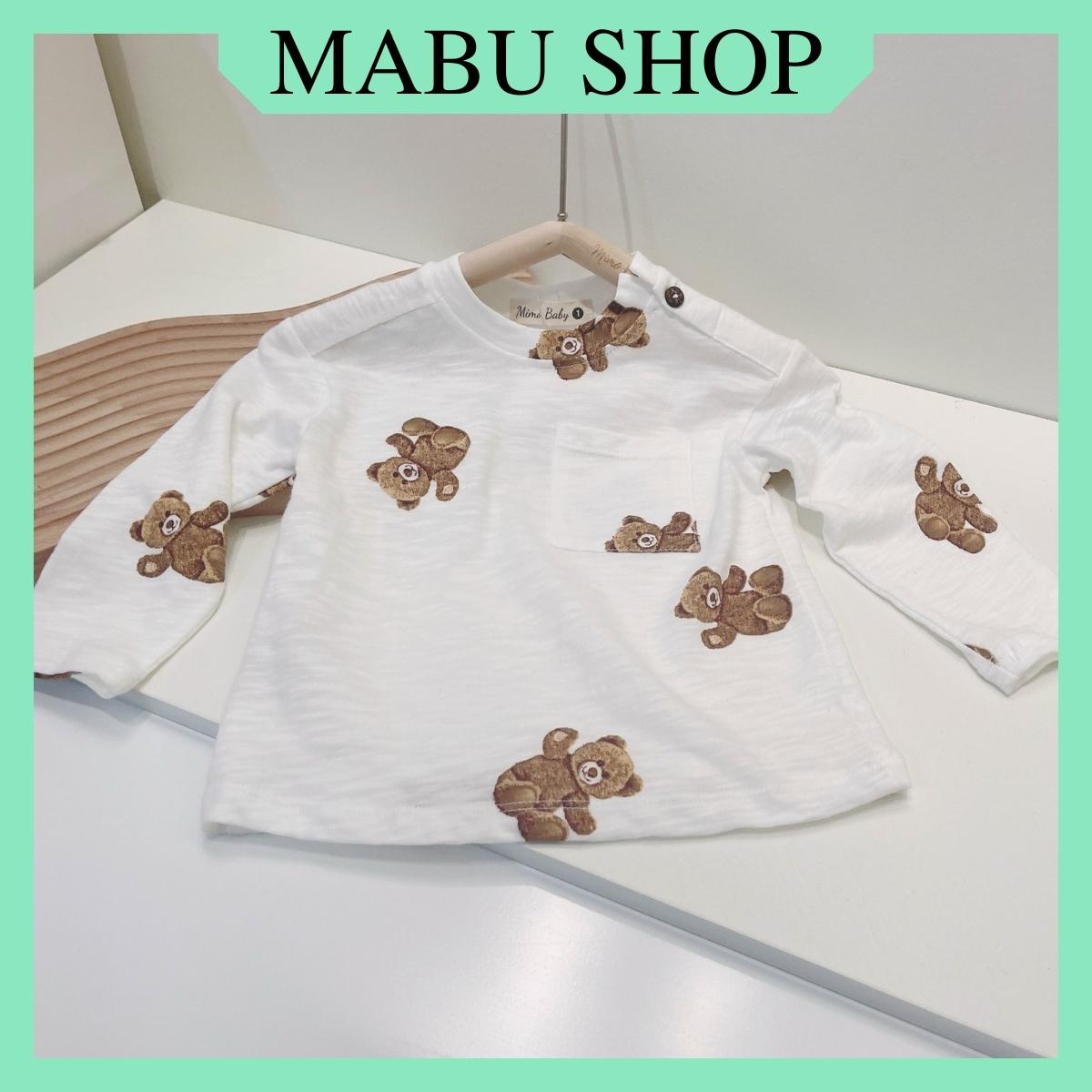 Áo phông cho bé trai bé gái mabushop cotton dài tay thu đông in hình gấu size từ 8kg đến 18kg