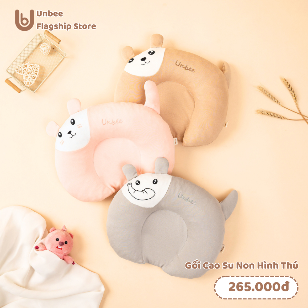 Gối lõm cao su non chống bẹp đầu cho bé sơ sinh unbee - gối ngủ em bé sơ sinh