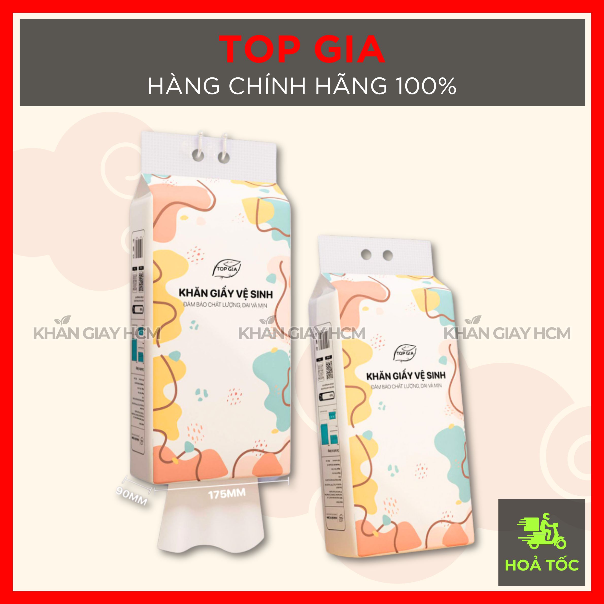 Thùng 4 Gói - Khăn Giấy Top Gia Đa Sắc, Giấy Vệ Sinh, Giấy Rút Treo Tường 4 Lớp - Hàng Chính Hãng