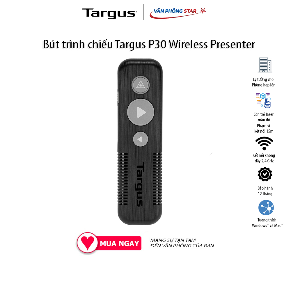 Bút trình chiếu Targus P30 Wireless Presenter tương thích với Windows & MacOS ""•Compatible with Windows & MacOS