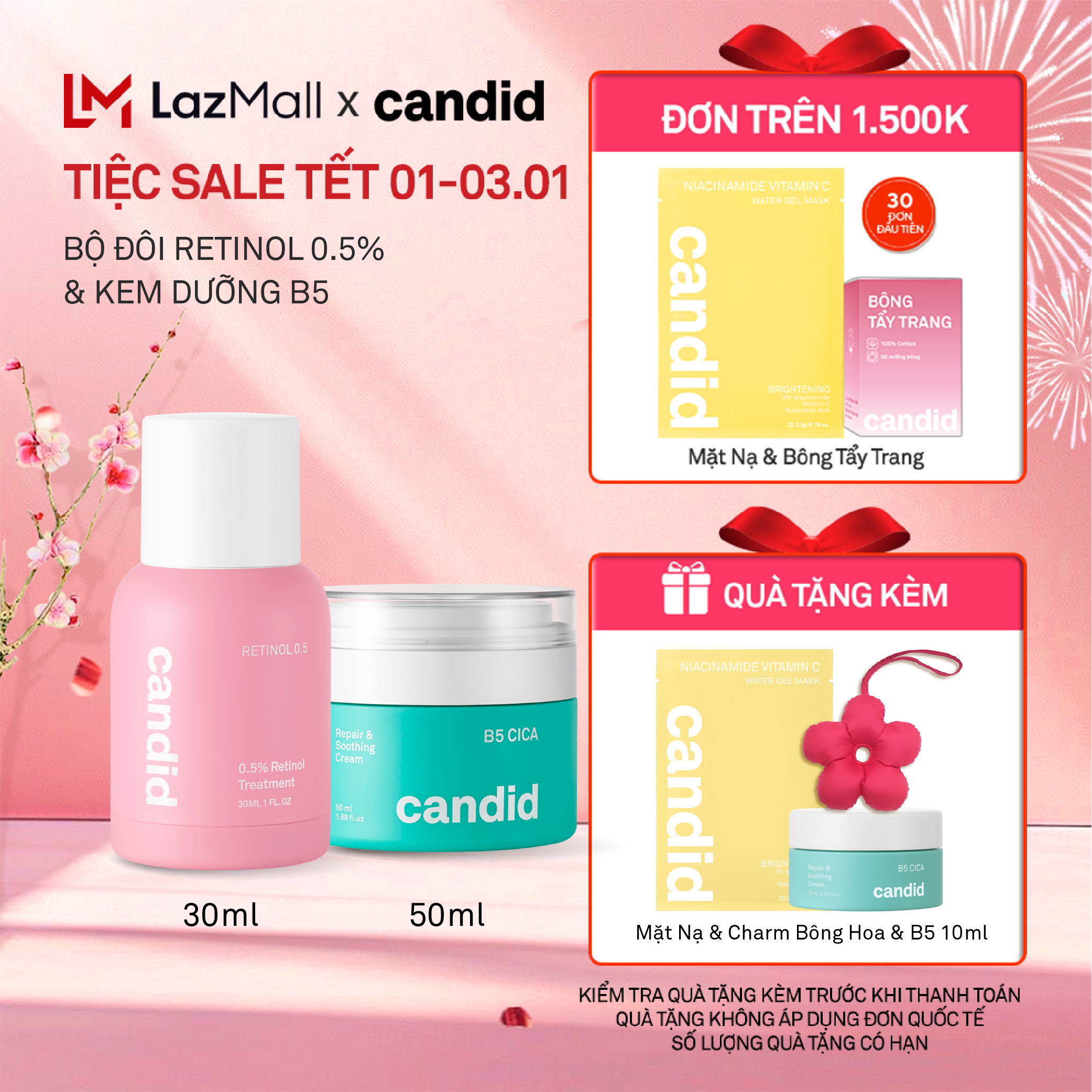  Bộ Đôi Hỗ Trợ Cải Thiện Và Phục Hồi Làn Da Candid Retinol 0.5 % 30ml & Kem Dưỡng B5 Cica 50ml 