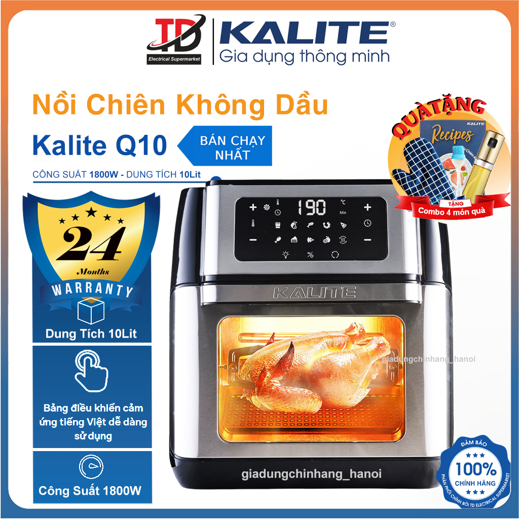 Nồi Chiên Không Dầu Kalite Q10 1800w -10Lit - Kèm 8 Phụ Kiện Nấu - Bảo Hành Chính Hãng 24 Tháng 