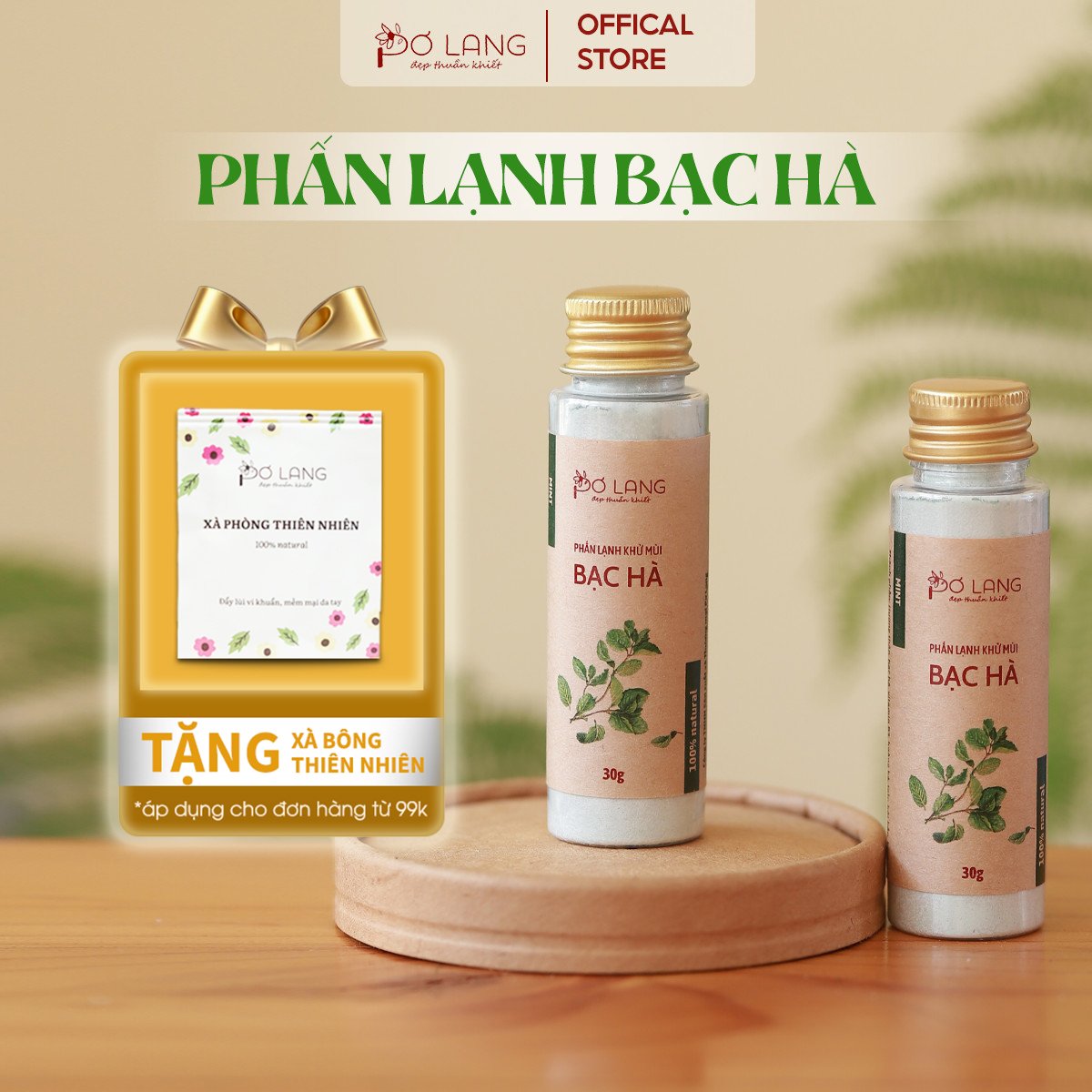 Phấn lạnh bạc hà bột khử mùi cơ thể Pơ Lang lọ 30gam